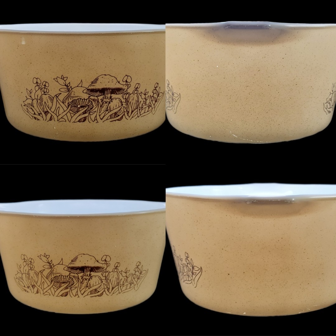 VTG Pyrex Forest Fancies Mushroom Casserole Dishes 473 & 474 w Lids Corning Mark