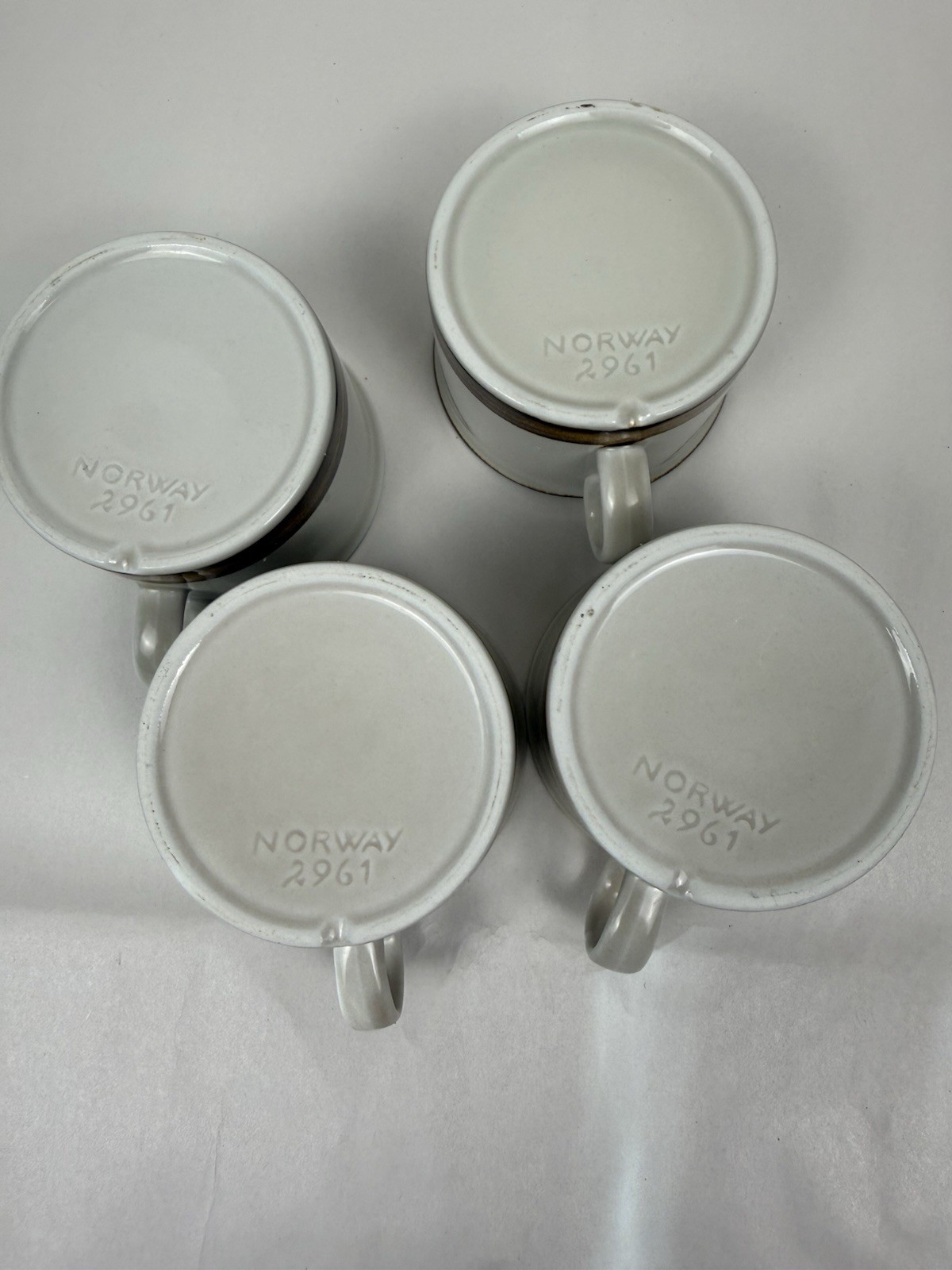 Vintage Norway Stavangerflint Coffee Or Tea Cups MCM 3” Brown Trim Set Of 4