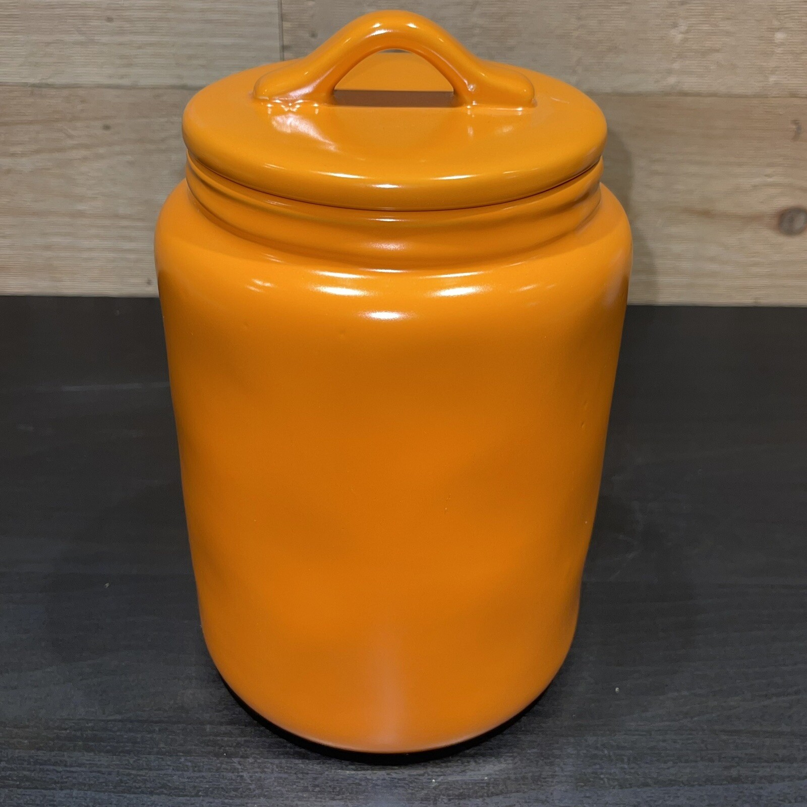Rae Dunn Halloween TRICKS FOR TREAT 10″ Tall Orange Dog Treat Fall Canister NEW