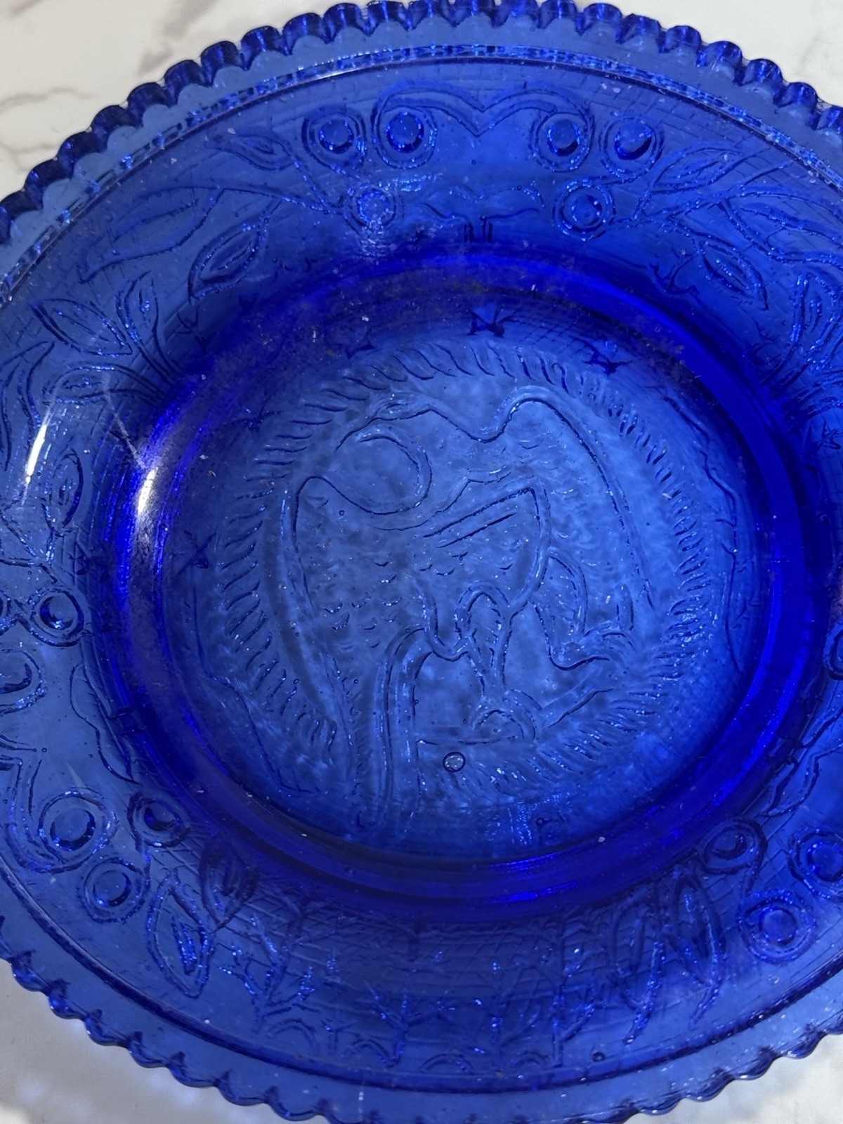 vintage cobalt blue Depression Glass Plate- 20’s-50’s-Eagle W/ Decorative Border