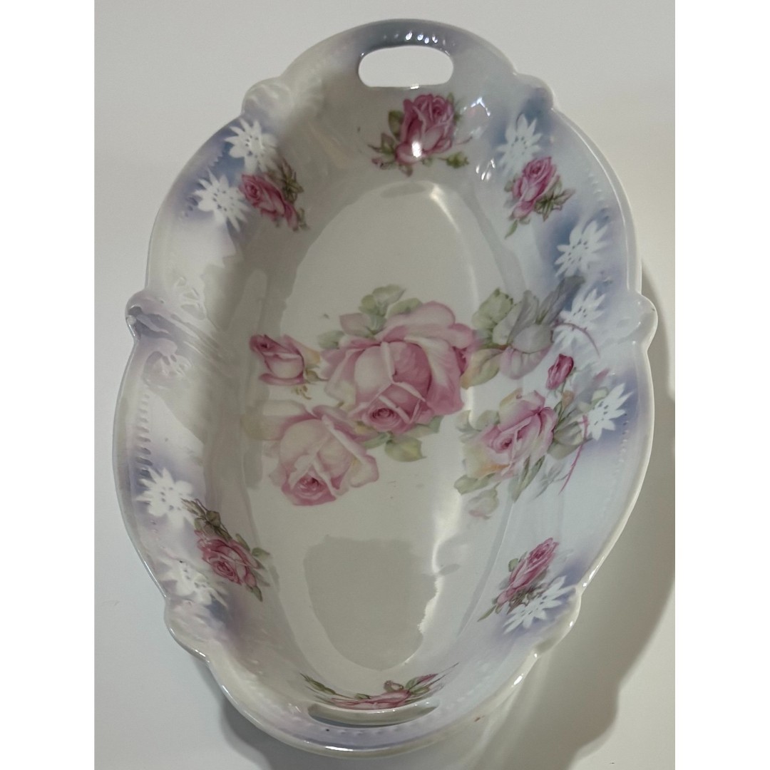 Vintage Ceramic Relish Dish Bavaria Germany Flower Floral White Pink Blue Green