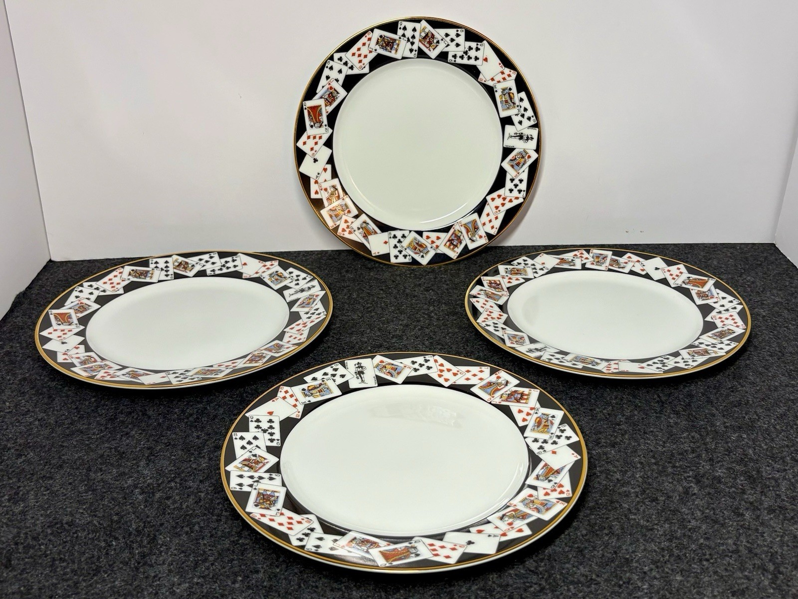 Set of Four Tiffany & Co Porcelain Playing Cards Salad Dessert Plate 7.75 In Dia