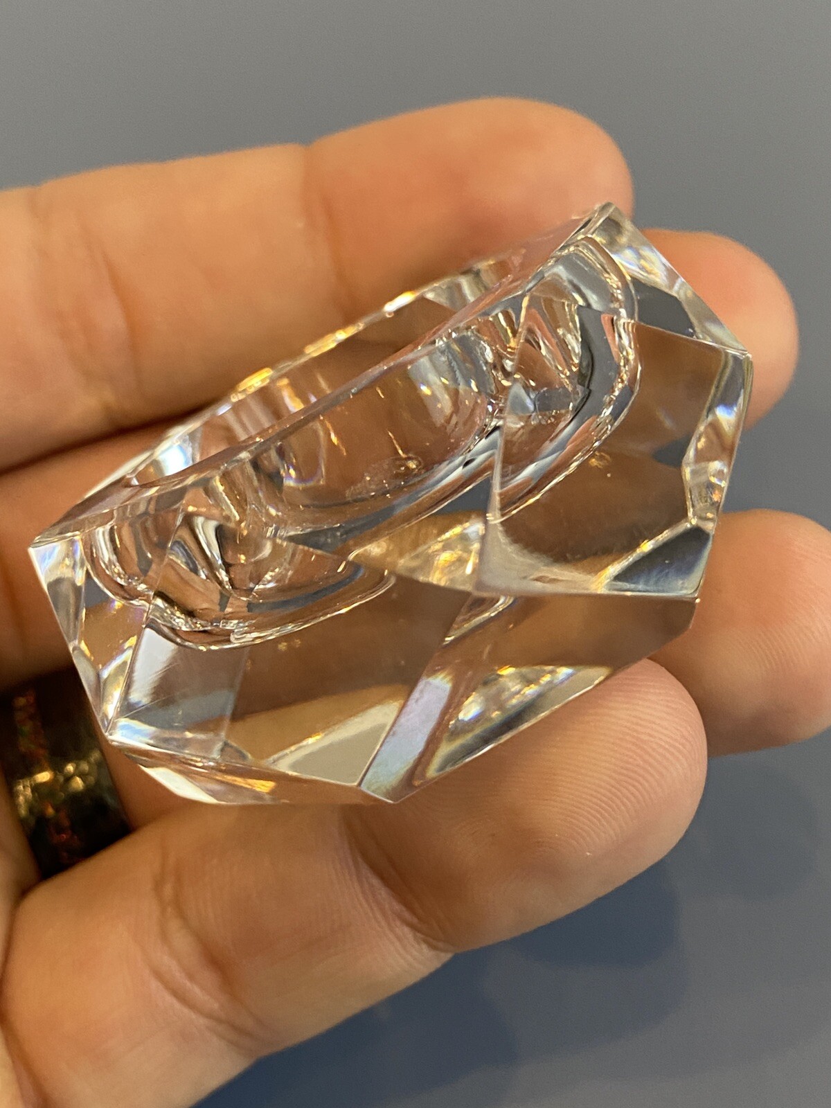 STUNNING VTG BACCARAT Crystal Multifaceted Hexagon Open Salt Cellar SIGNED 2.25″
