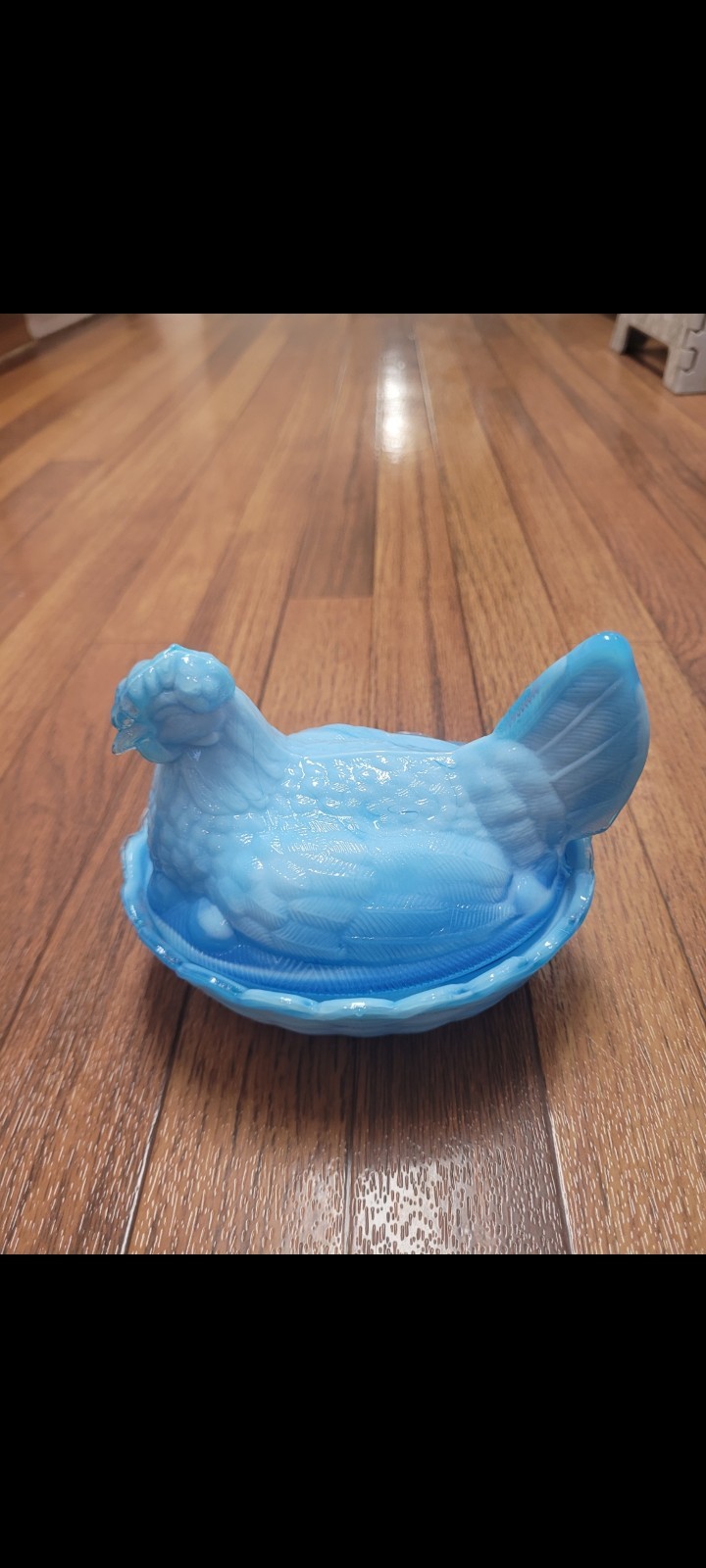 Vintage Blue Slag Glass Hen on Nest Covered Bowl Oval Dish w/ Lid 7″ x 4″