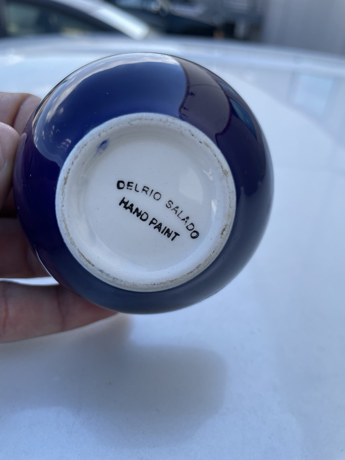 Del Rio Salado Hand Painted Floral Ceramic Bowl, Blue Multicolor, Round Glossy