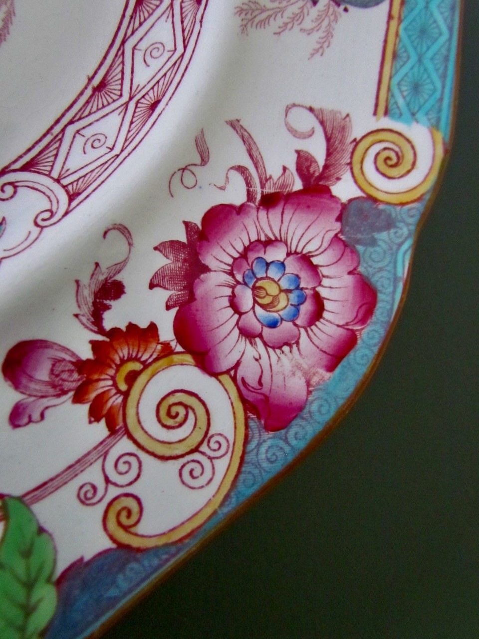 Antique Cauldon Large Platter Bentinck Turquoise Floral Transferware England