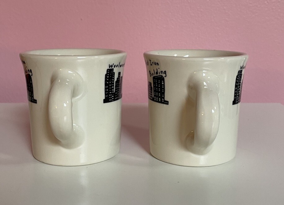 Homer Laughlin New York Skyline Coffee Mugs X2 Twin Towers Woolworth USA