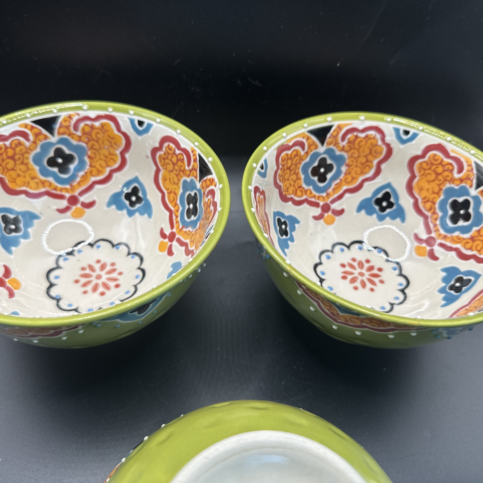 3- Vintage Yokohama Studio-Hand Painted Bowls 6” Textured soup Cereal set