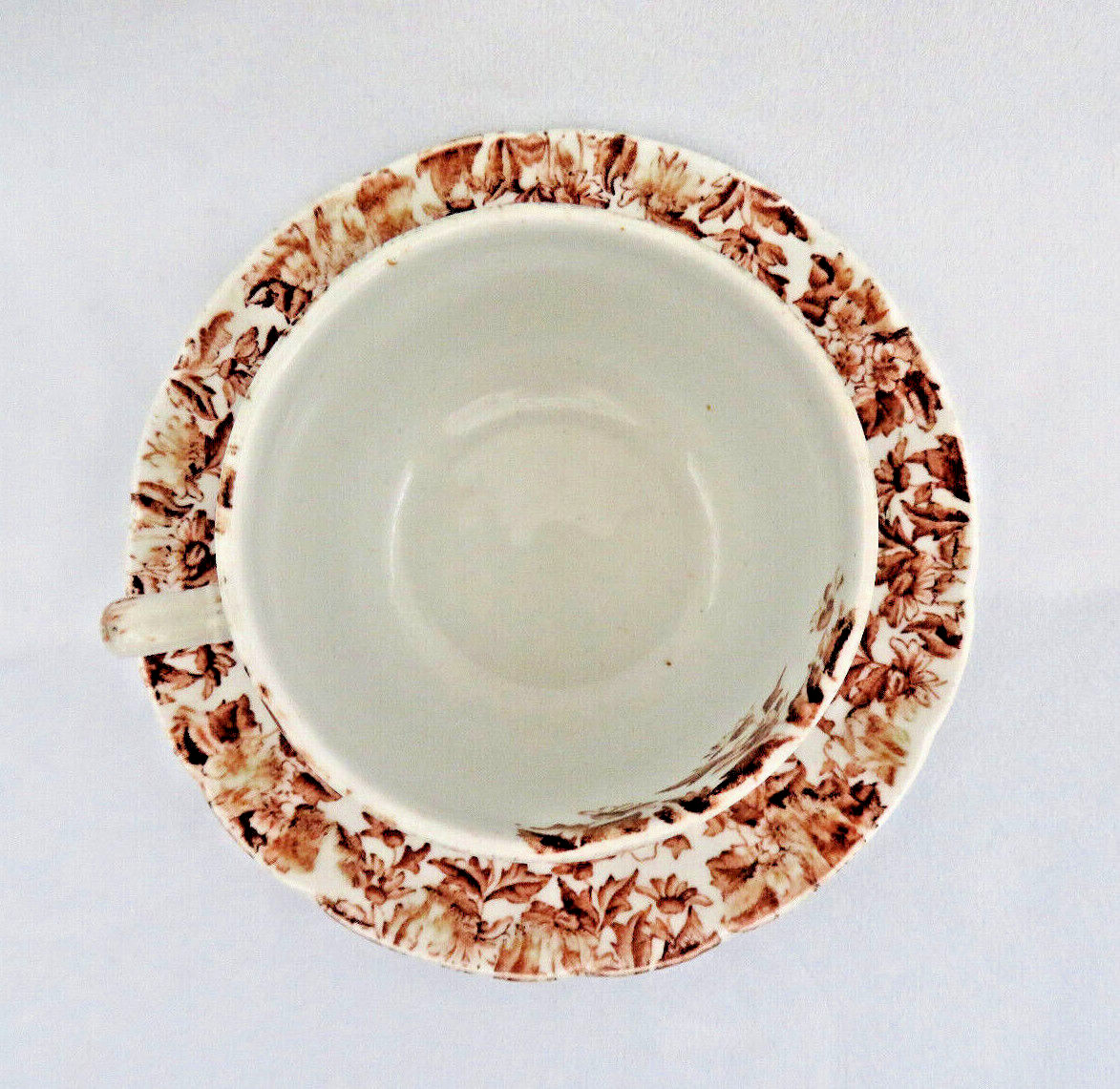 Brown Transferware Cup & Saucer M. L. & Co. Staffordshire England “Clyde”