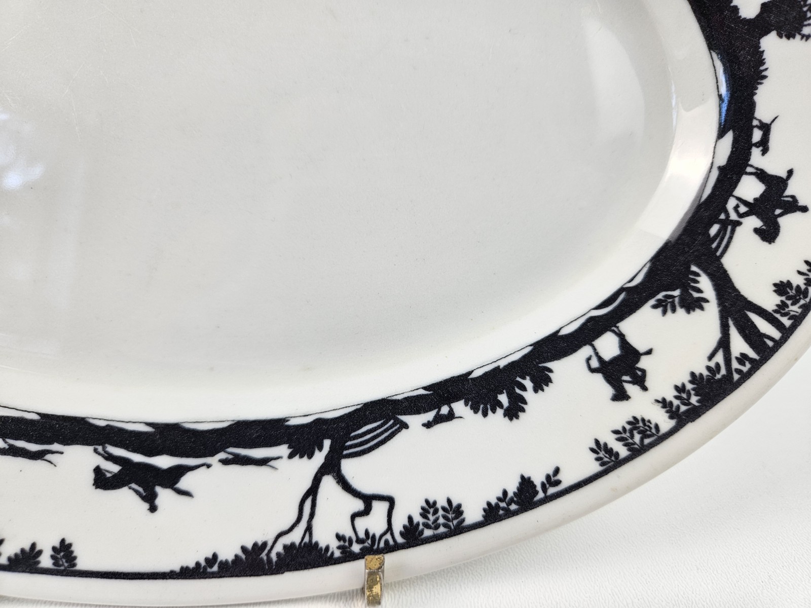 Vtg 10.75×7.25 Oval Warwick Ironstone Serving Platter Silhouette Hunt Scene 1950