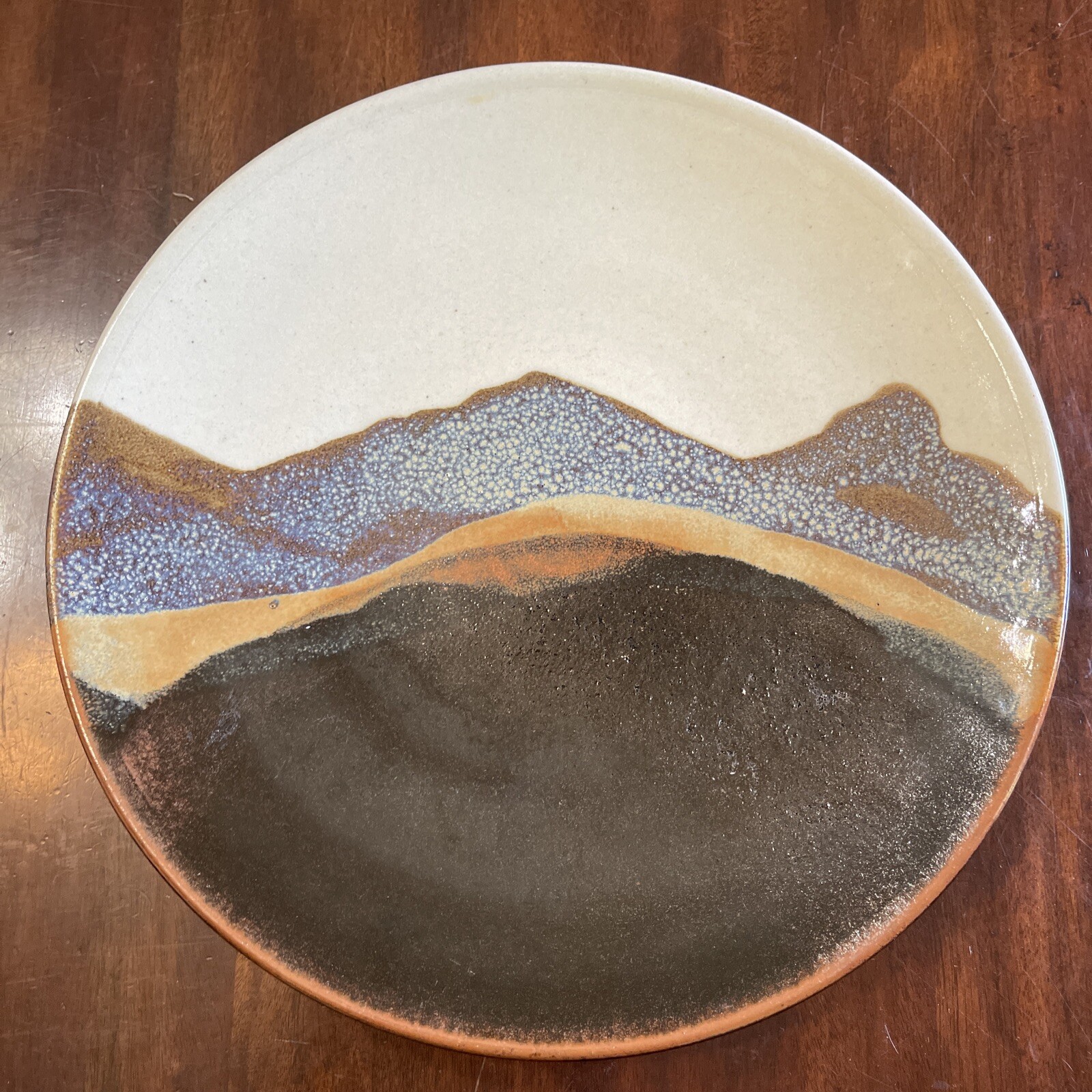 Vintage Studio Art Pottery Platter Large Abstract Artist Signed R Lane 70s Look