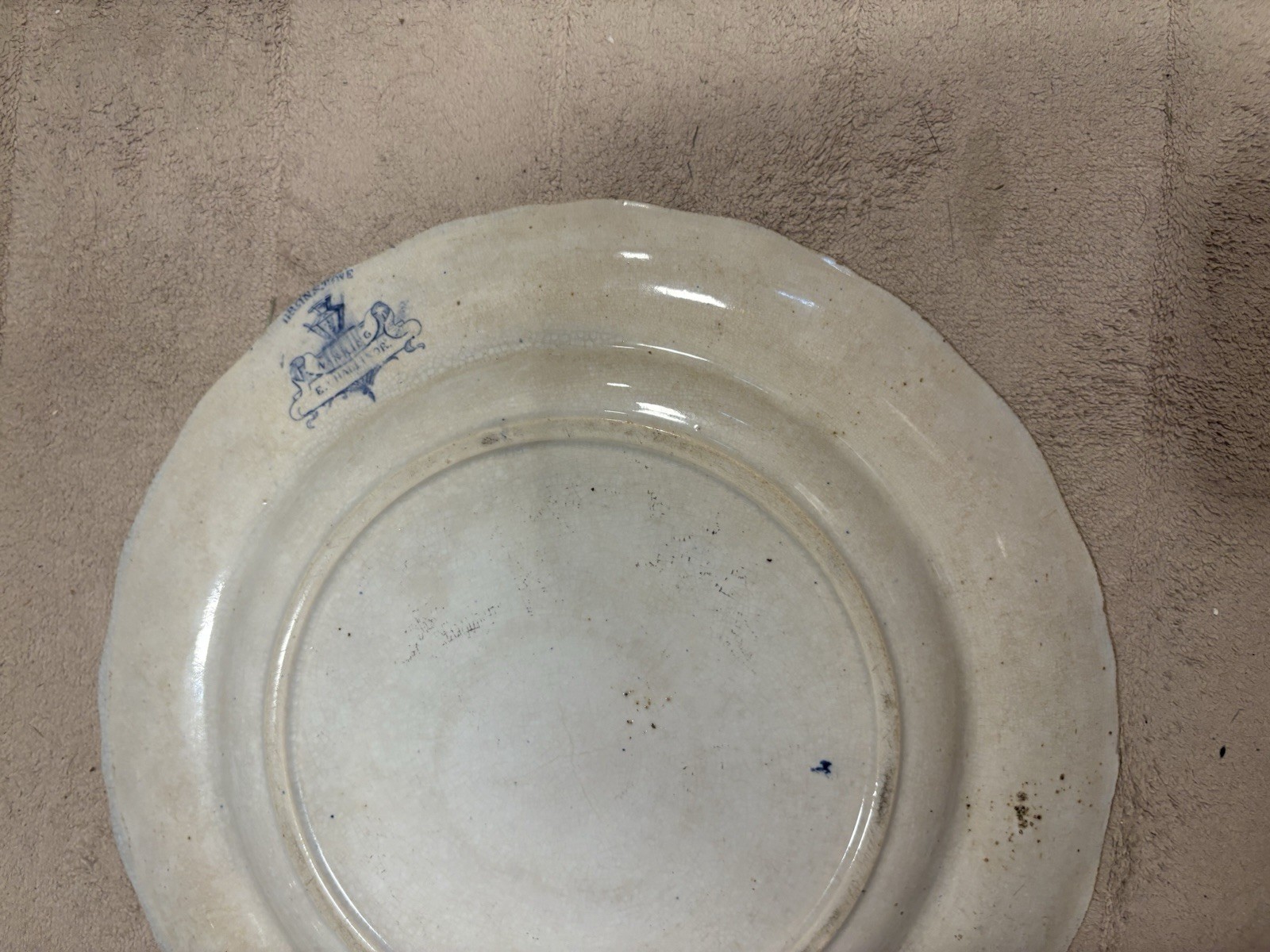 Antique E. Challinor Ironstone Plate Blue pattern nankin Wavy England