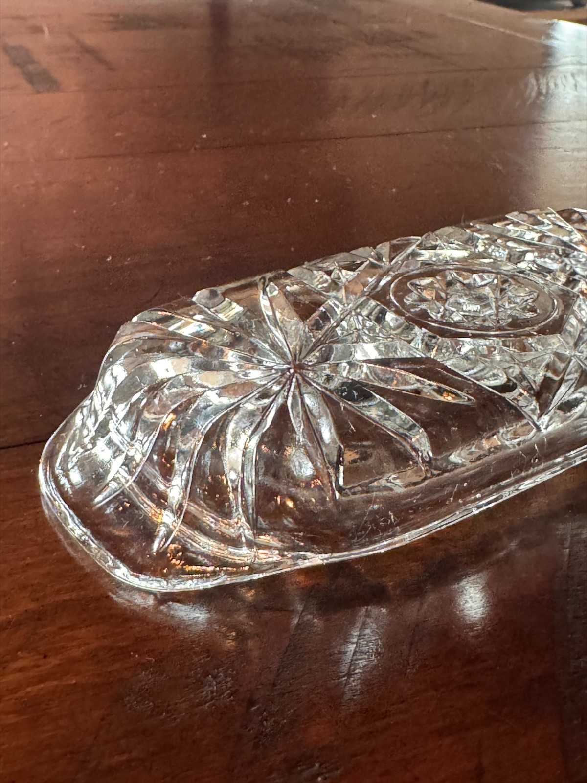 Vintage Pressed Cut Glass Butter Dish Insert Replacement Rectangular Starburst