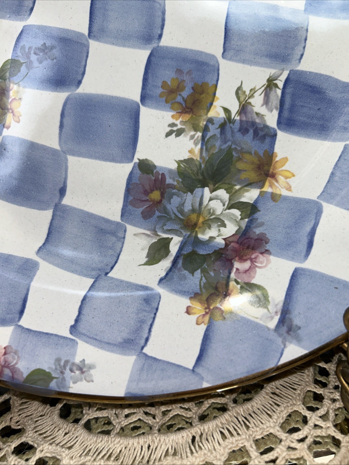 1990’s Mackenzie Childs 12” Blue White Morning Glory Cabinet Plate Lemon Curd