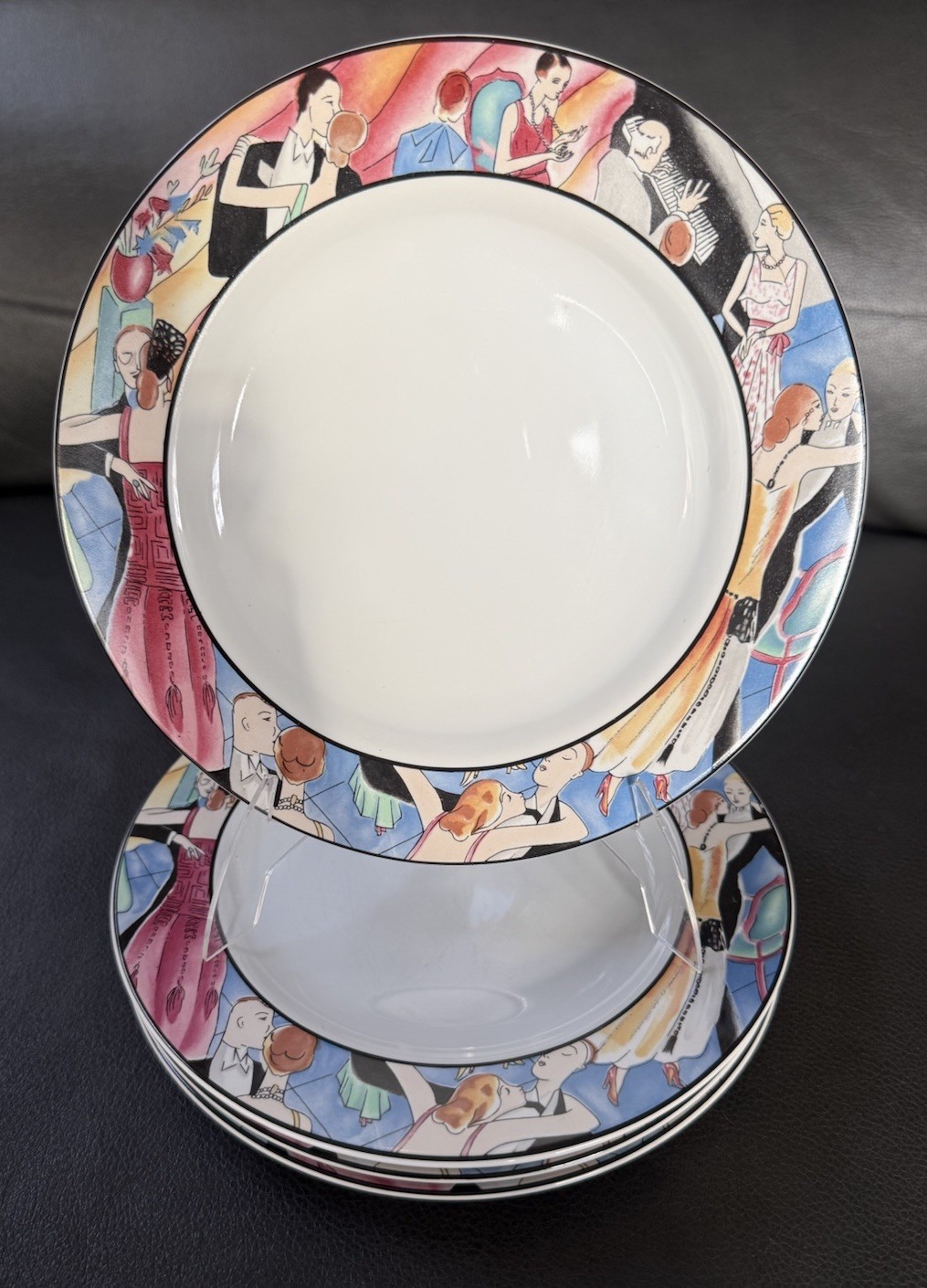 4-Sakura”Tango” #993 By Sue Zipkin Salad/Dessert Plates Art Deco Style 1993-1994