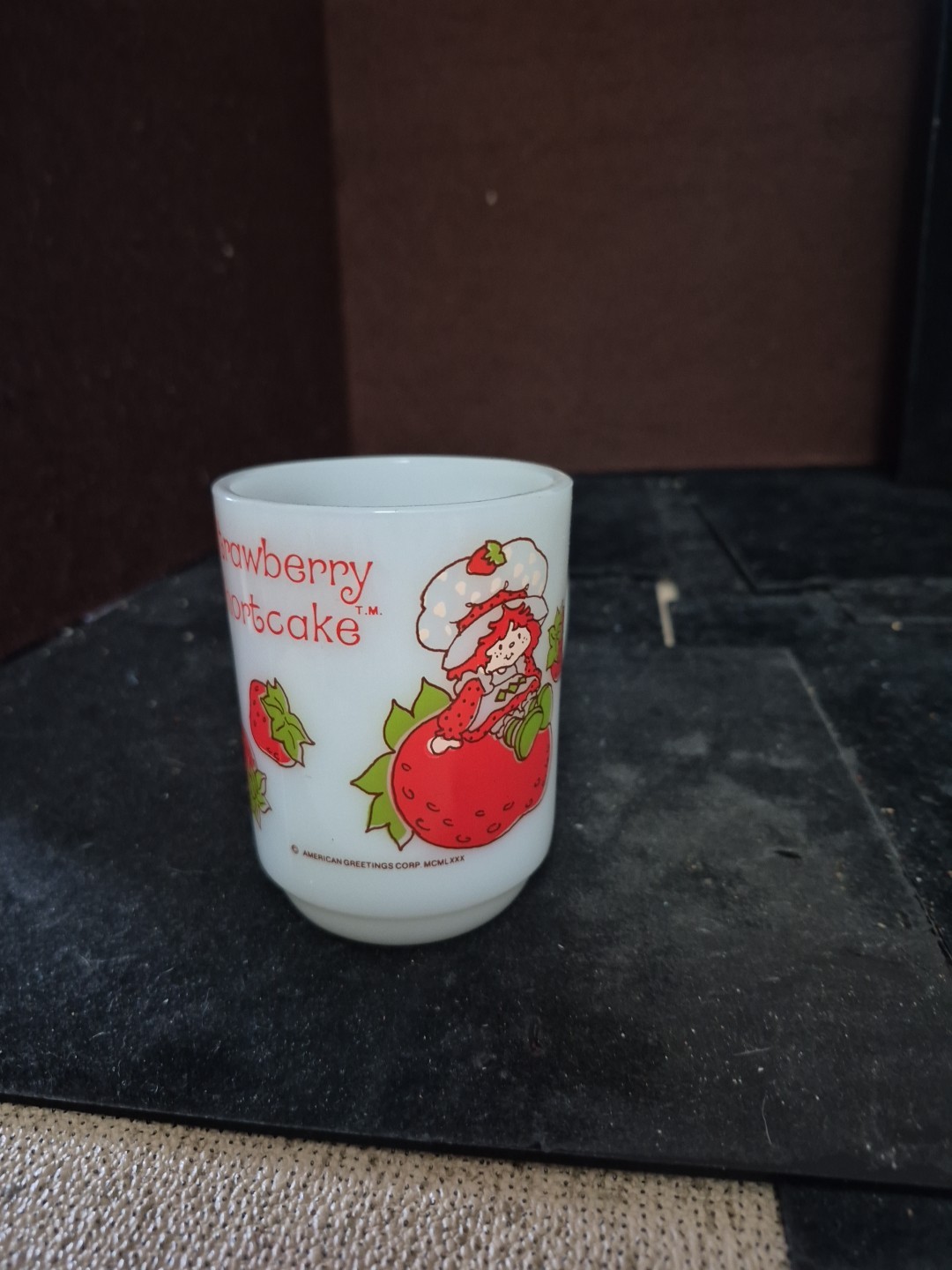 Anchor Hocking Strawberry Shortcake Milk Glass Kids Mug Oven Proof 1980s