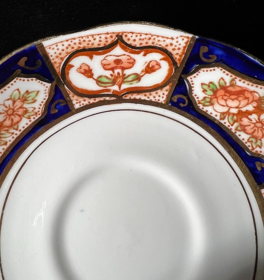 2 Roslyn China Saucers Imari Style R & Co Blue Rust Gold England Fine Bone China