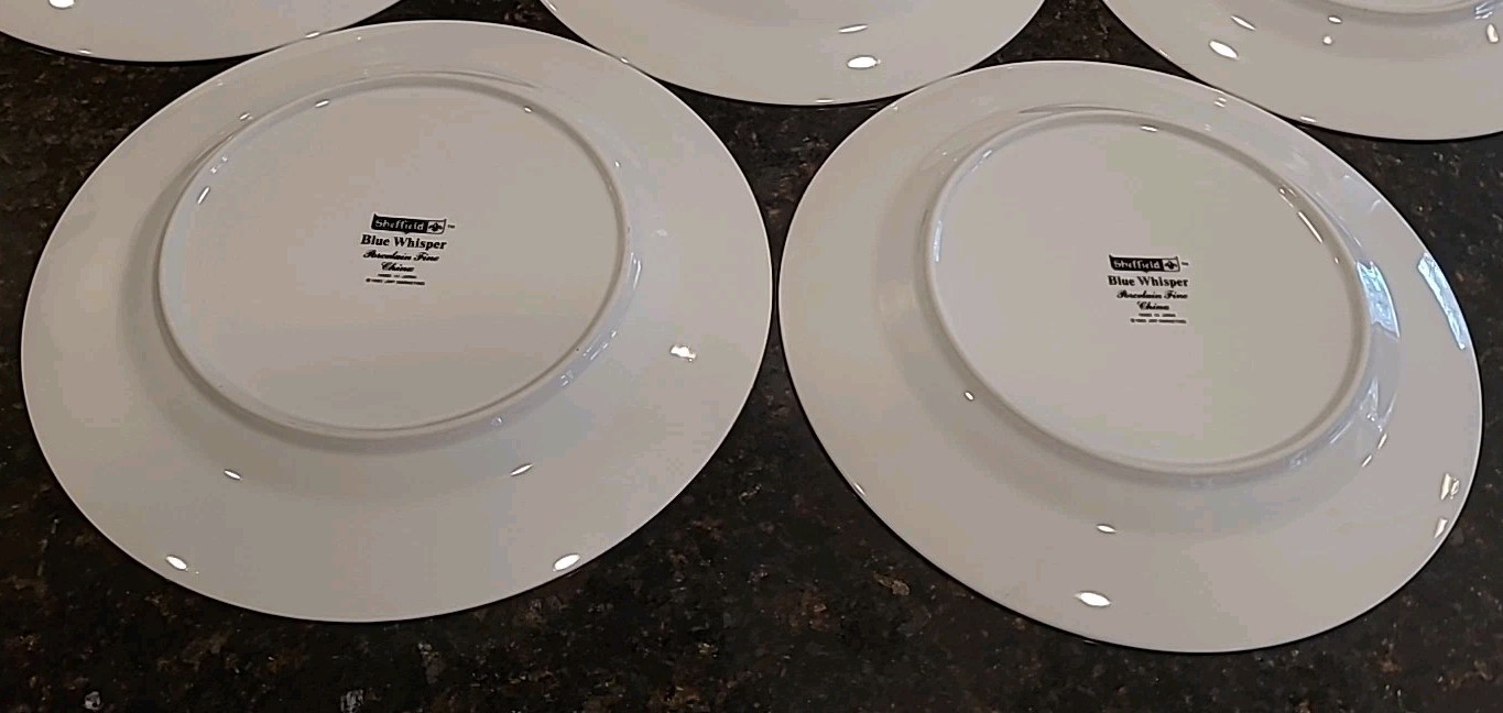 SET (7) Sheffield BLUE WHISPER Porcelain Fine China 10.25″ Dinner Plates Japan