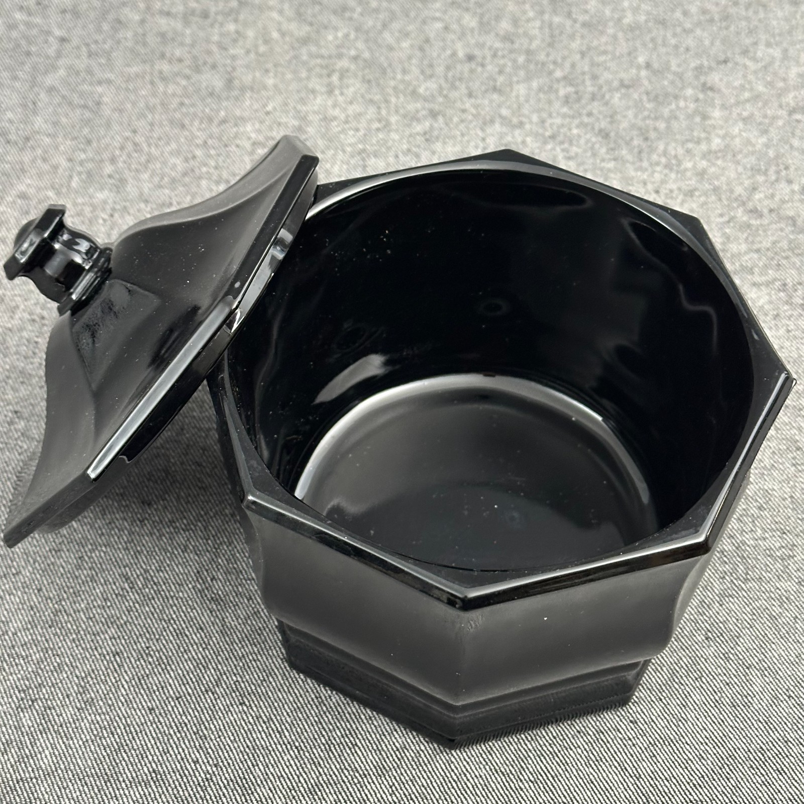 LE Smith Black Amethyst Octagonal Candy Dish w Lid Vintage
