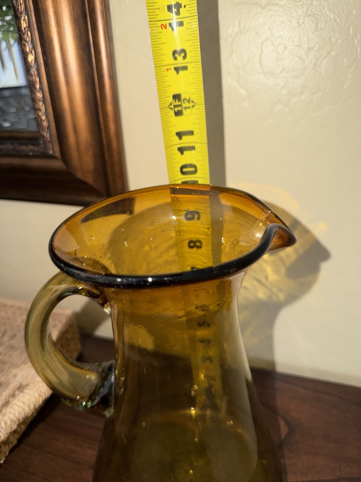 Vintage MCM Blenko Art Amber Glass Pitcher – Hand-Blown – Large Size 10 “