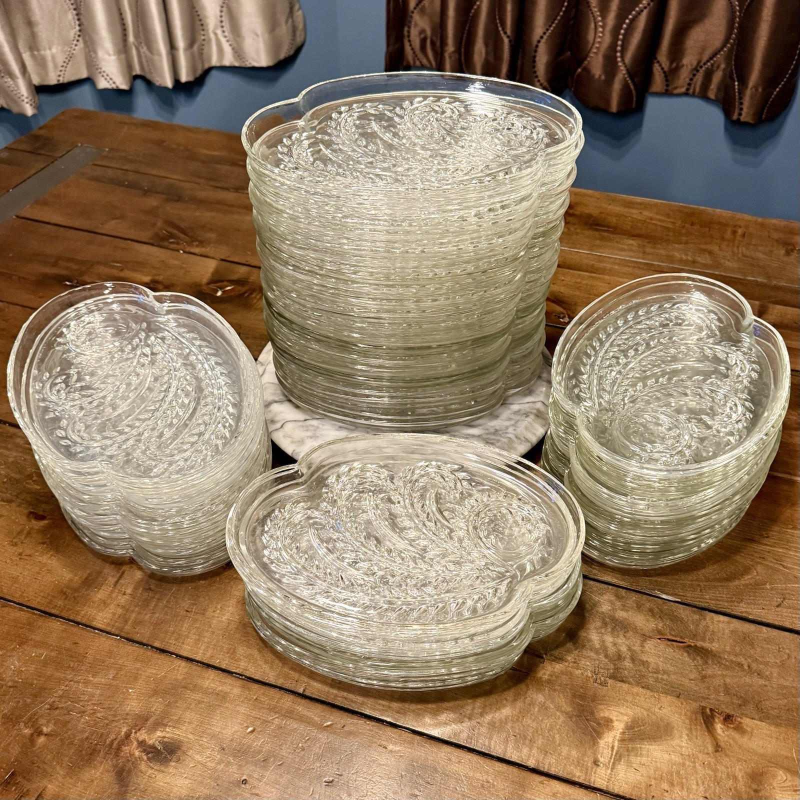 47pc VTG Federal Glass Homestead Wheat Snack Luncheon Plate Cup Holder CATERING