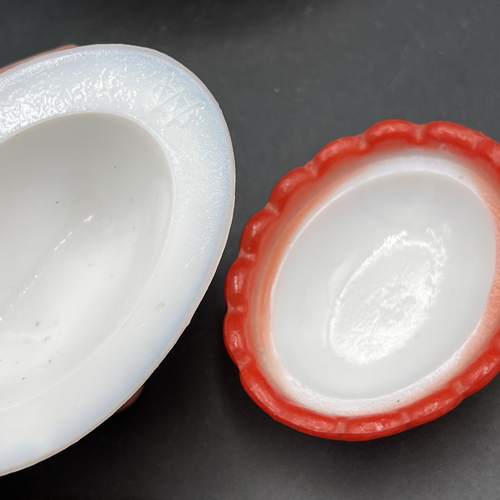 VTG Westmoreland Hen on Nest Covered Dish White Red Milk Glass Set Of 2