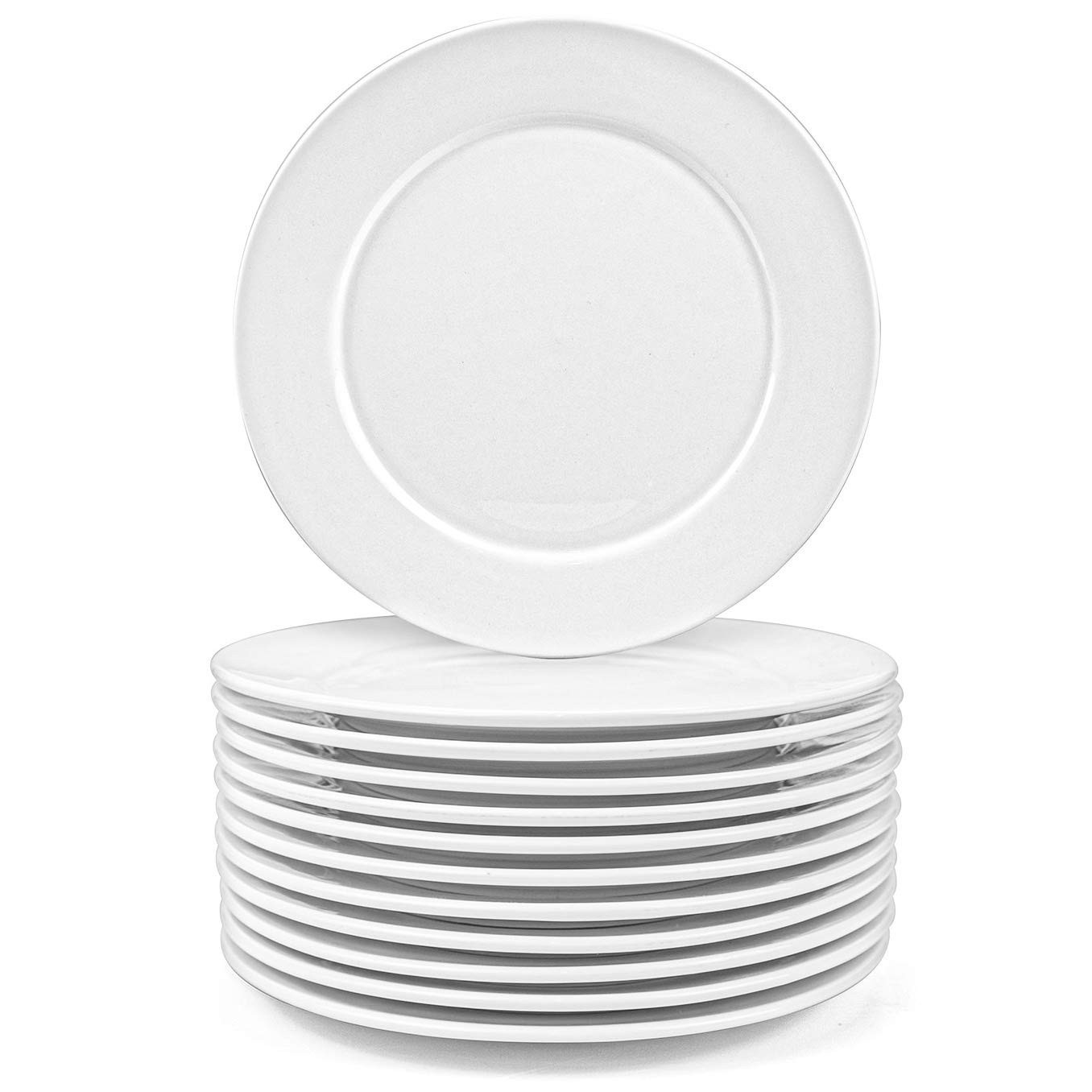 12-Piece 8″ Round Porcelain Salad & Dessert Plates Set – White Dinnerware Dish