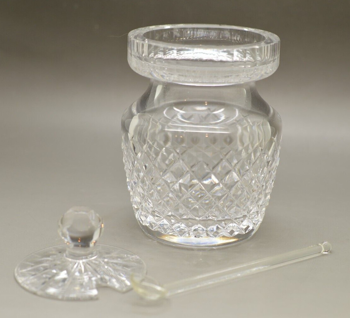 Waterford Crystal Alana Preserve Jelly Condiment Jar with Lid & Spoon 4.25″