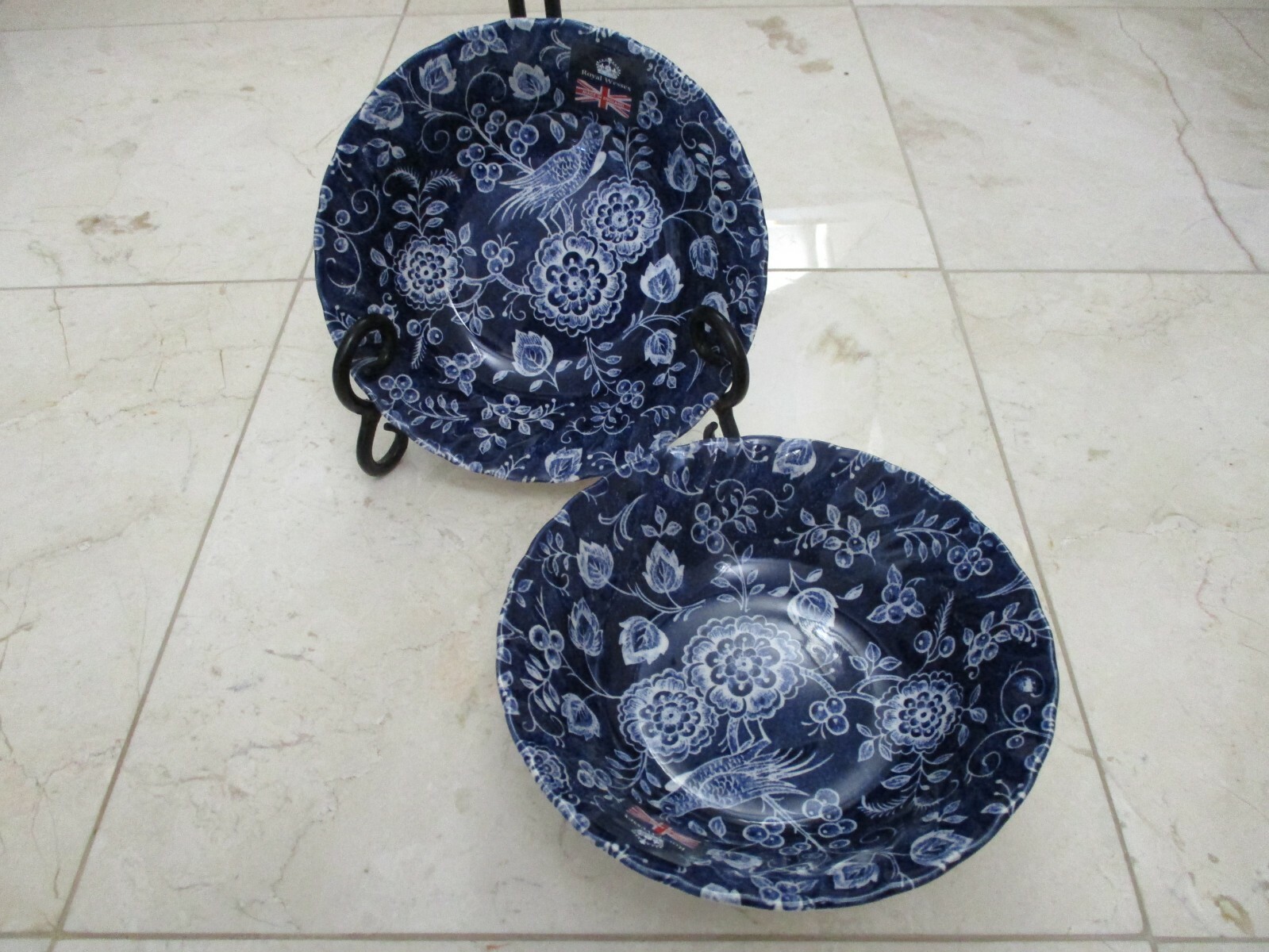 ROYAL WESSEX NEW TWO SMALL 6.25″ DESSERT/FRUIT DISHES NANKIN BLUE BIRD/FLOWER