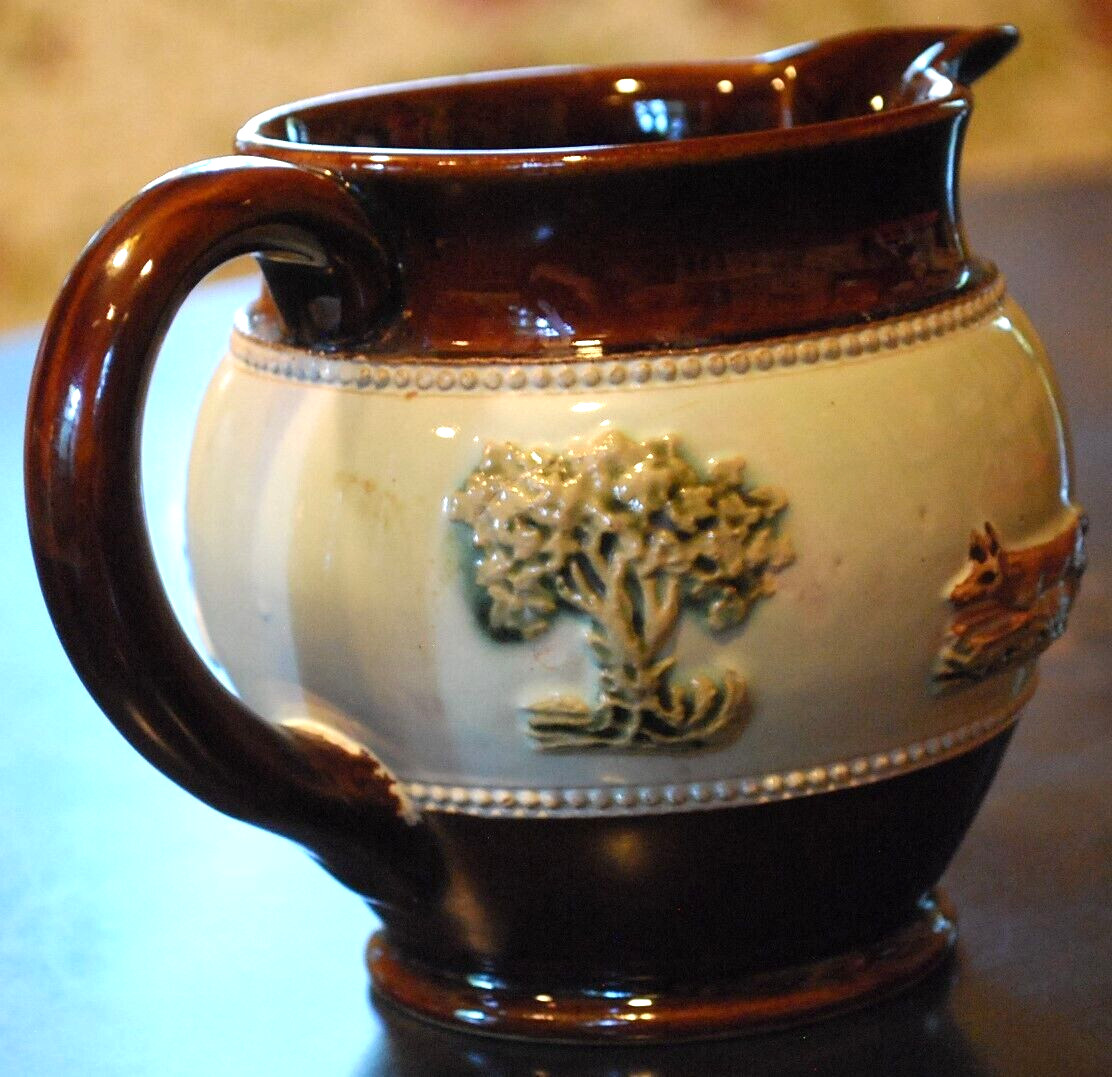 Vtg 1930’S BOURNE DENBY DERBY POTTERY FOX HUNT Creamer/Pitcher England 4″ Glazed