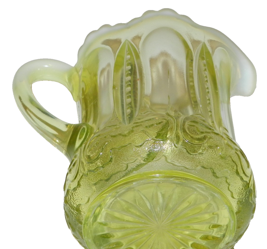 Antique Victorian Uranium Vaseline Jefferson Pitcher Rare!