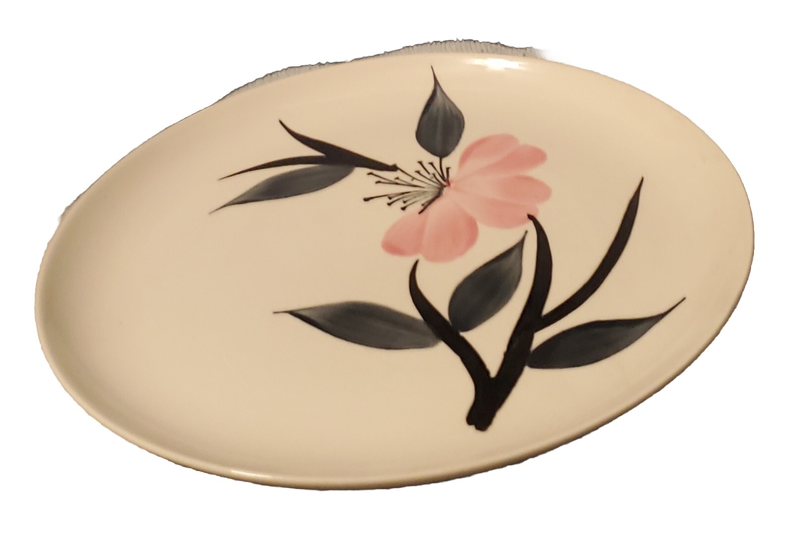 1950s STETSON China Co PLATE 9.5″ Hand Painted Pink Flower MidCenturyMod 9 Avail
