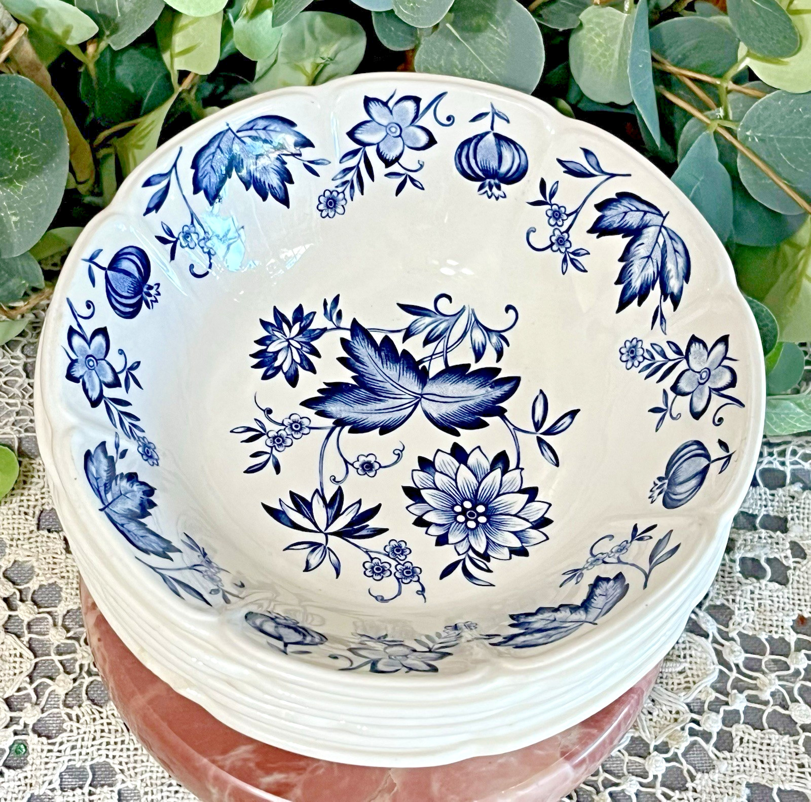 VTG Johnson Bros. England Windsor Ware Malvern Blue Coupe Cereal Bowl Set of (6)