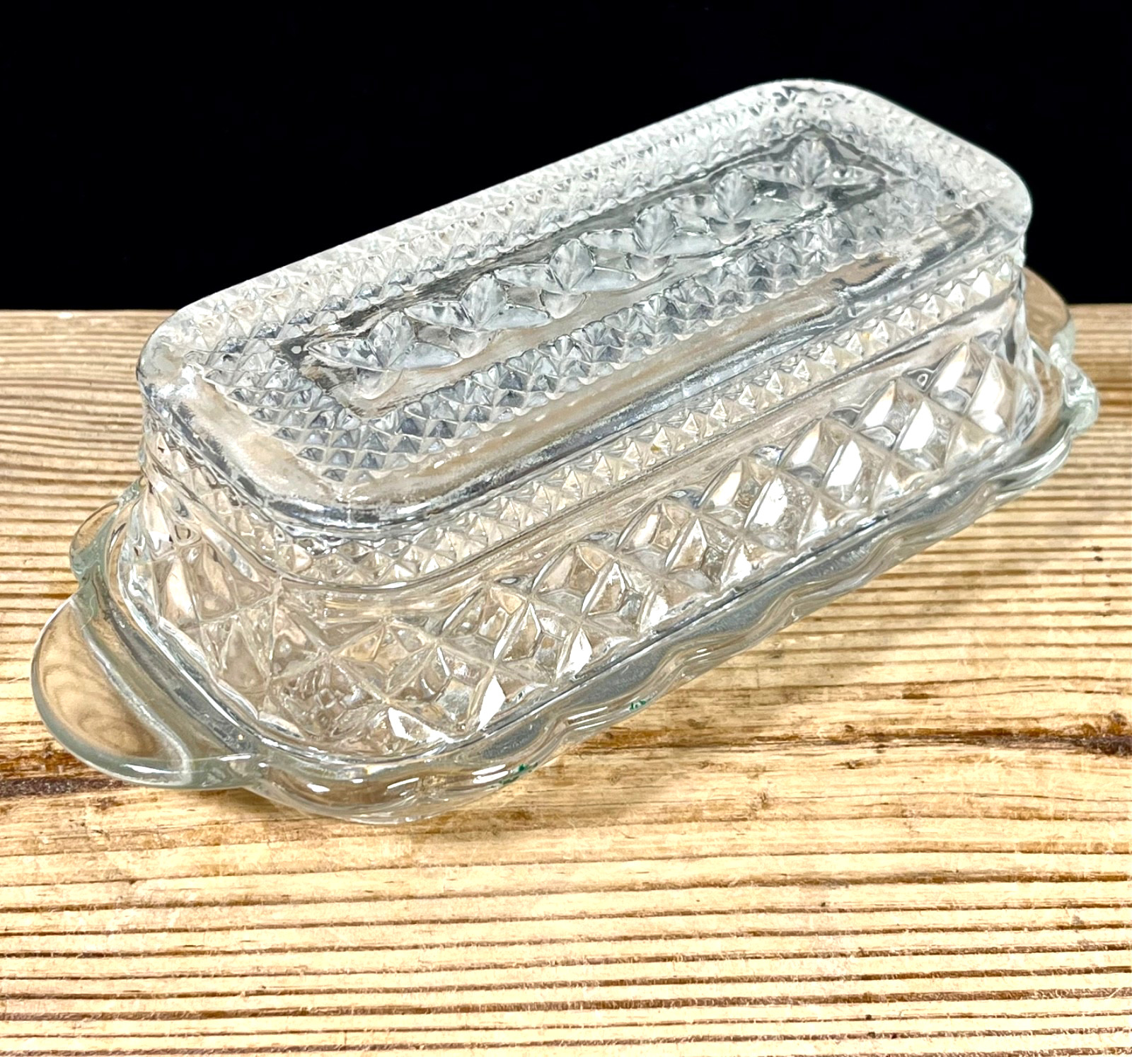 Vintage Anchor Hocking Wexford Cut Glass Covered Butter Dish 2 Pc with Lid