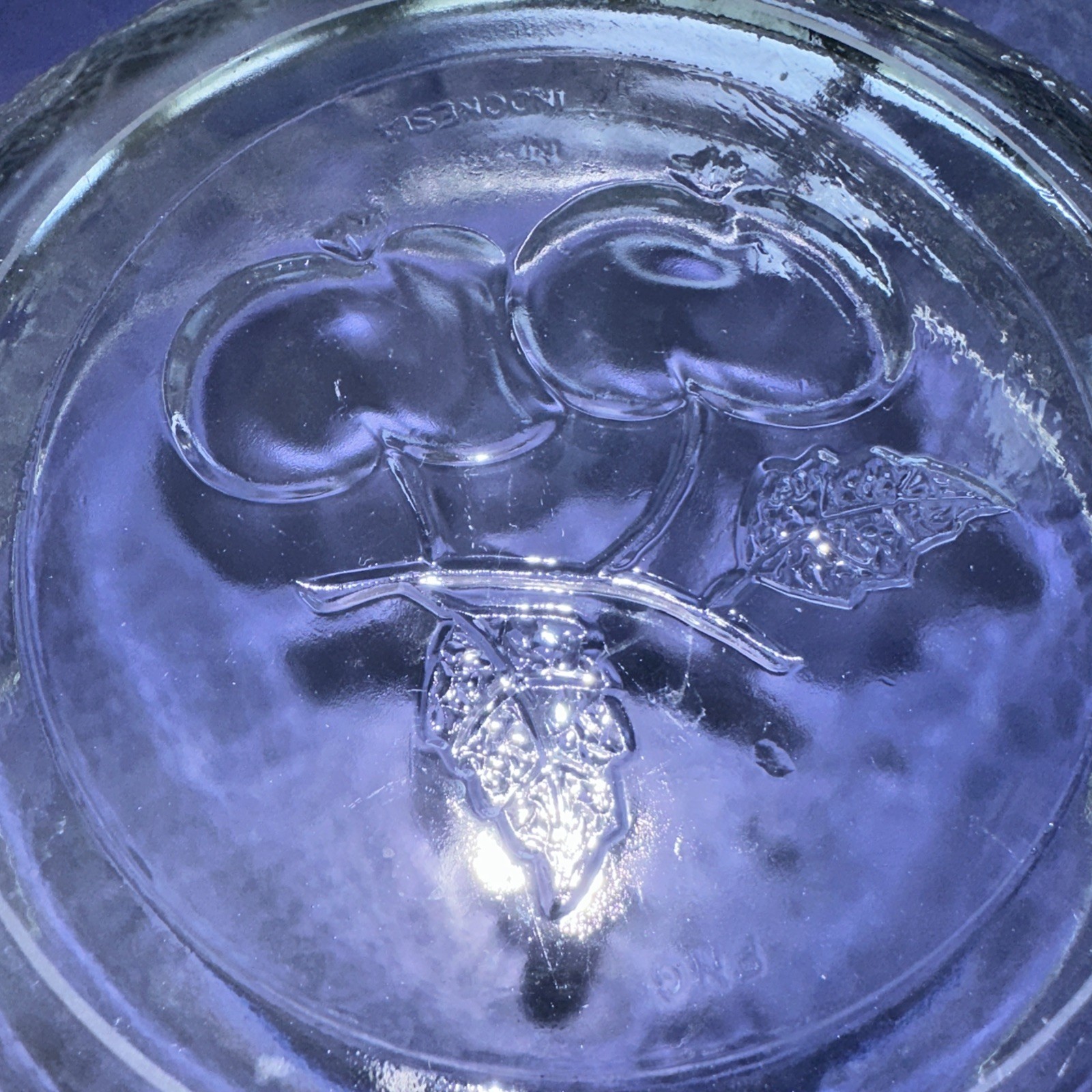 VTG KIG FNG INDONESIA 10” CLEAR PRESSED GLASS FRUIT SERVING BOWL CHERRY