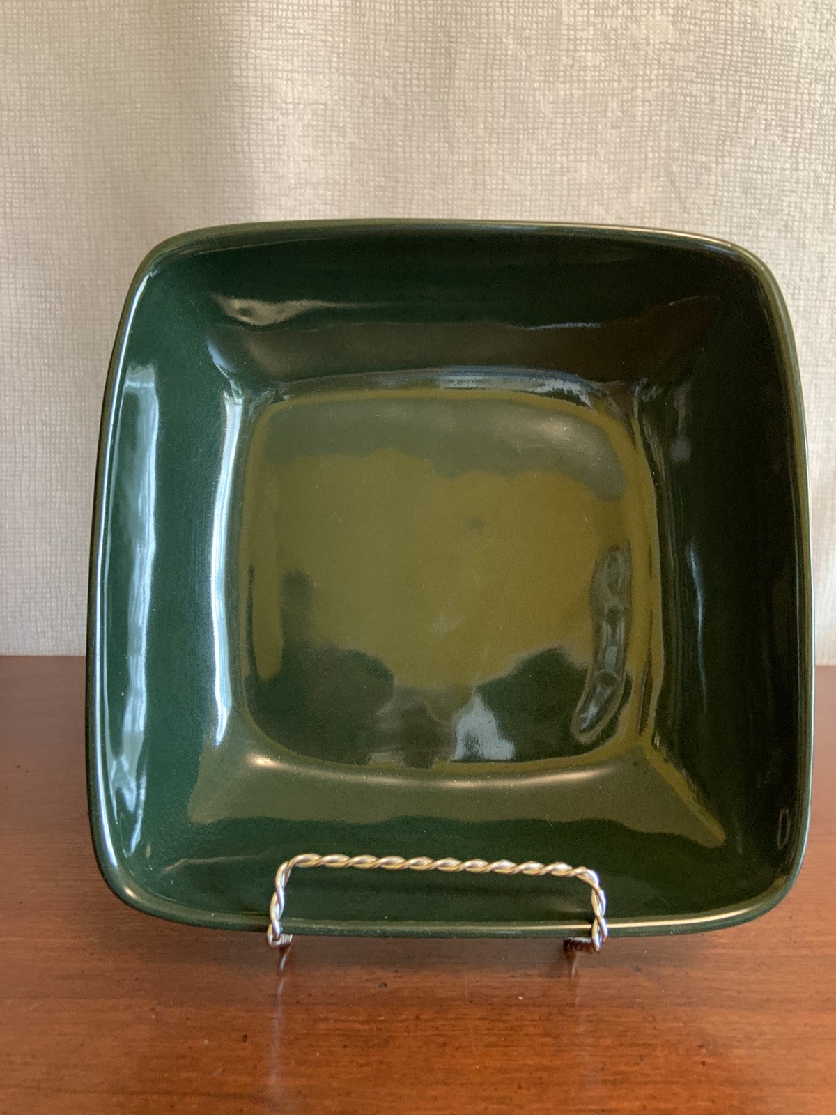 Vtg Frankoma Pottery Serving Salad Bowl Dish Dark Green 8.25x 8.25 x 2.25″