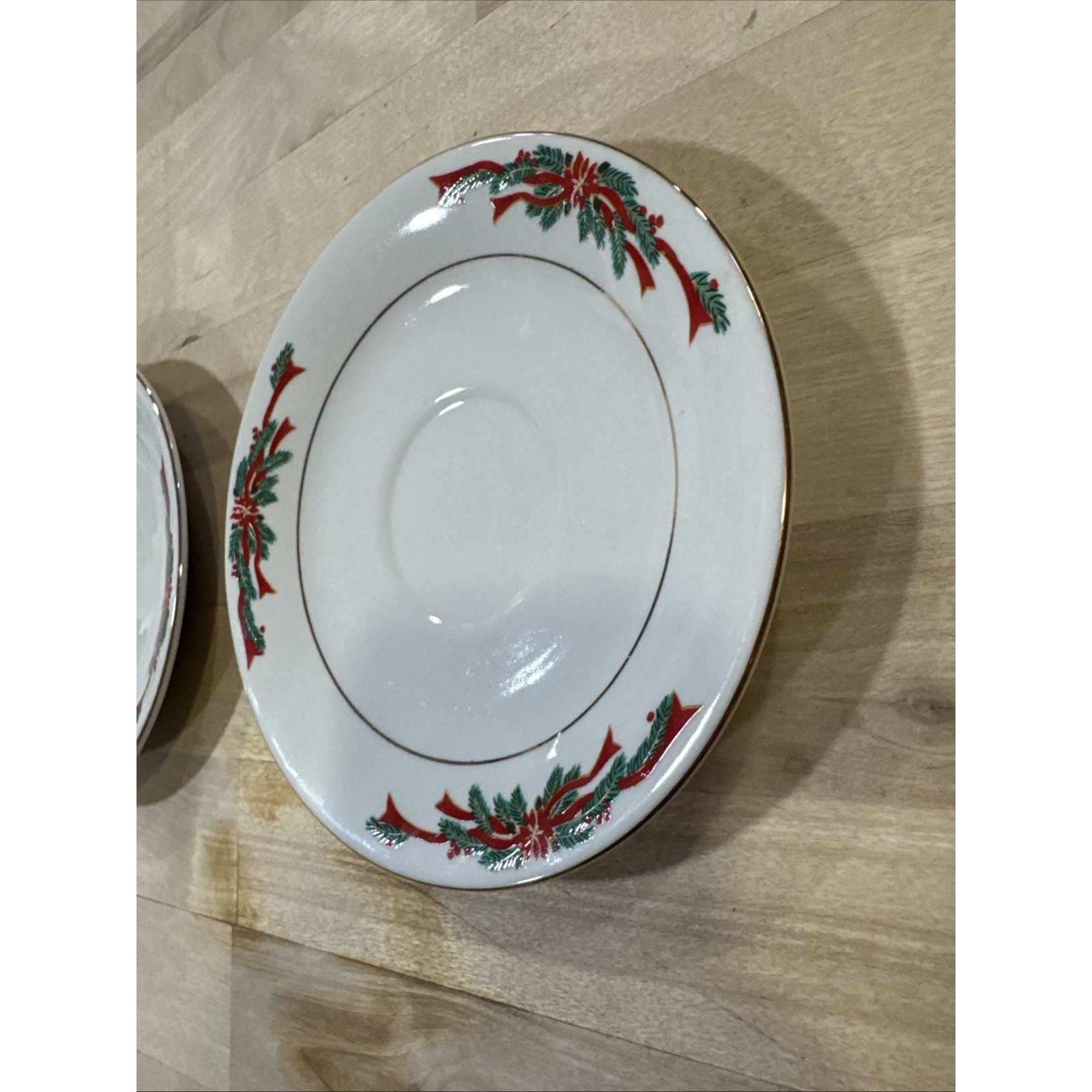 Set Of 2 Fine China of China Poinsettia & Ribbons, Gold Trim – 6″ Saucer