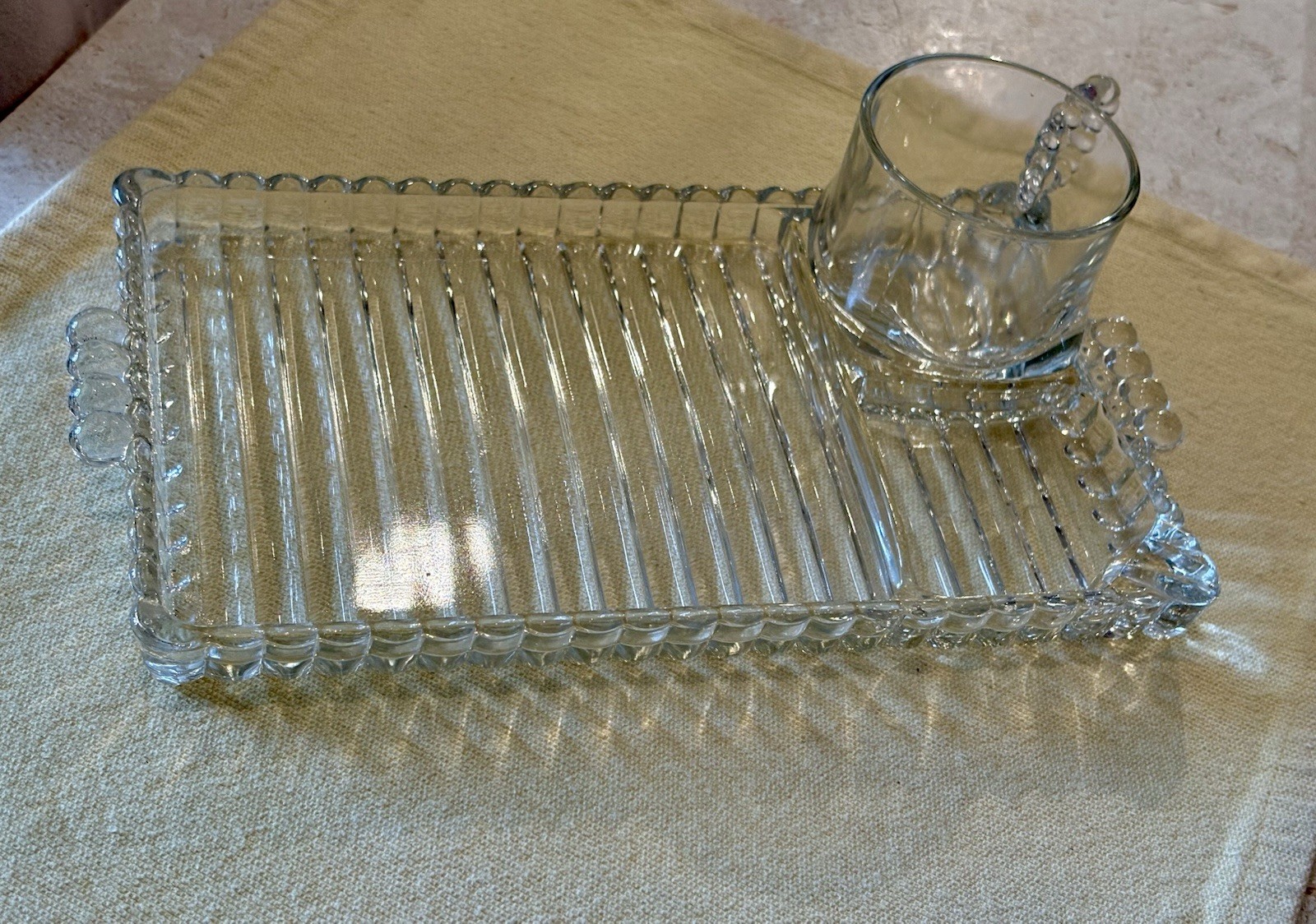Vintage Glass Sip And Smoke Luncheon Snack Tray Nostalgia Home Decor