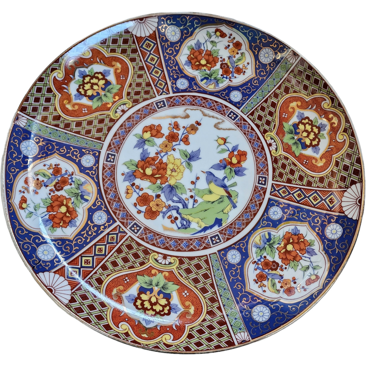 Heygill Imari Rust, Blue, Green & Yellow, Coupe, Gold Trim Chop Plate Round Plat