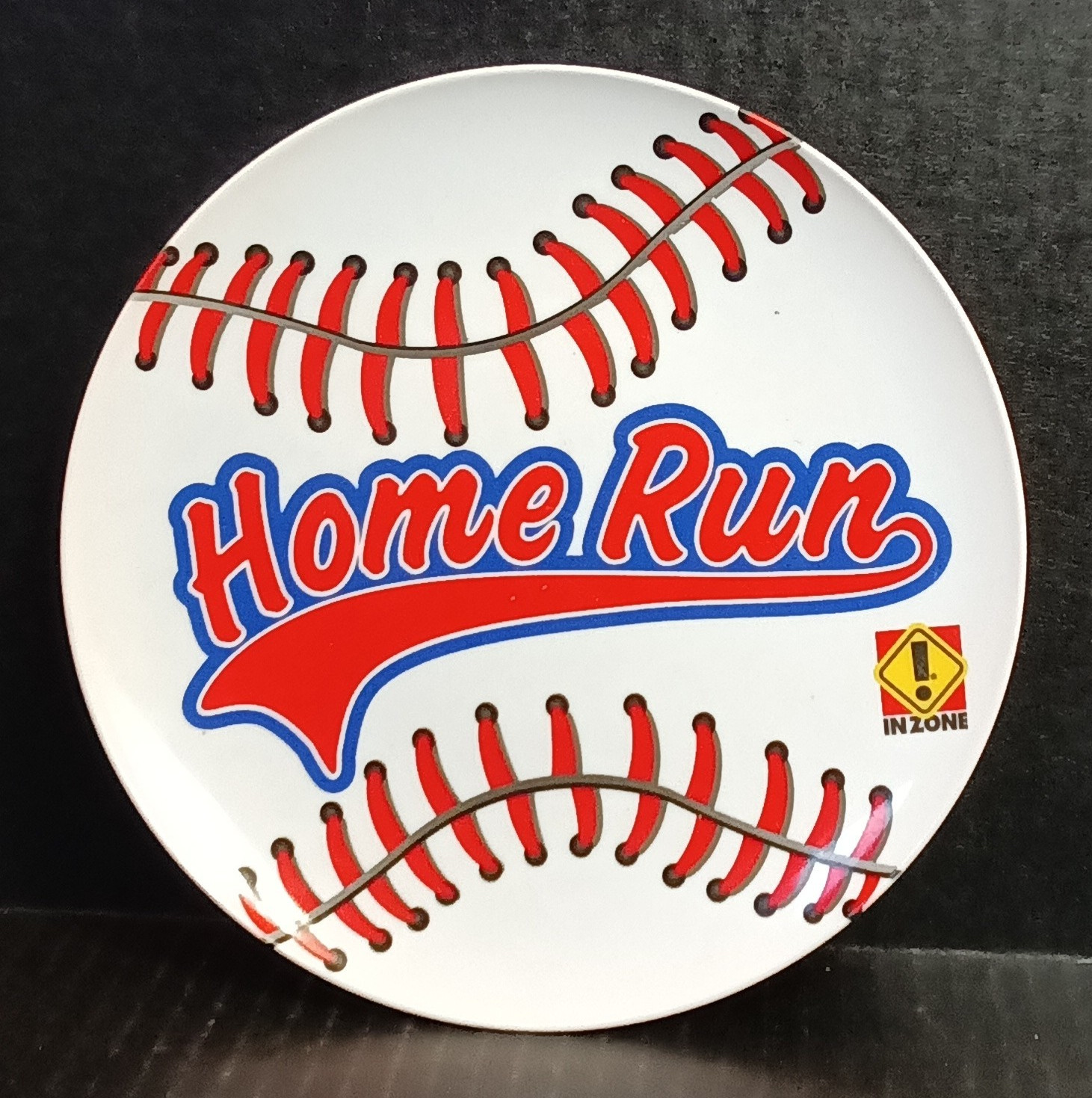 InZone Home Run Baseball Plastic Decorative Plate 8in Round Glossy White/Red
