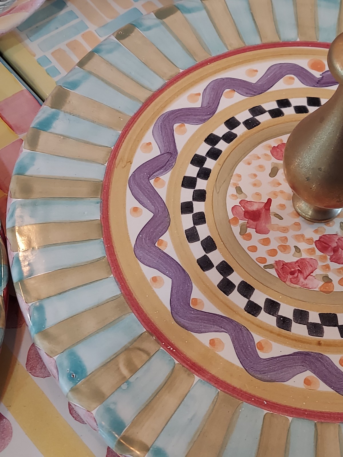 MacKenzie-Childs Odd Fellows Ceramic Cheese Board With Courtly Check