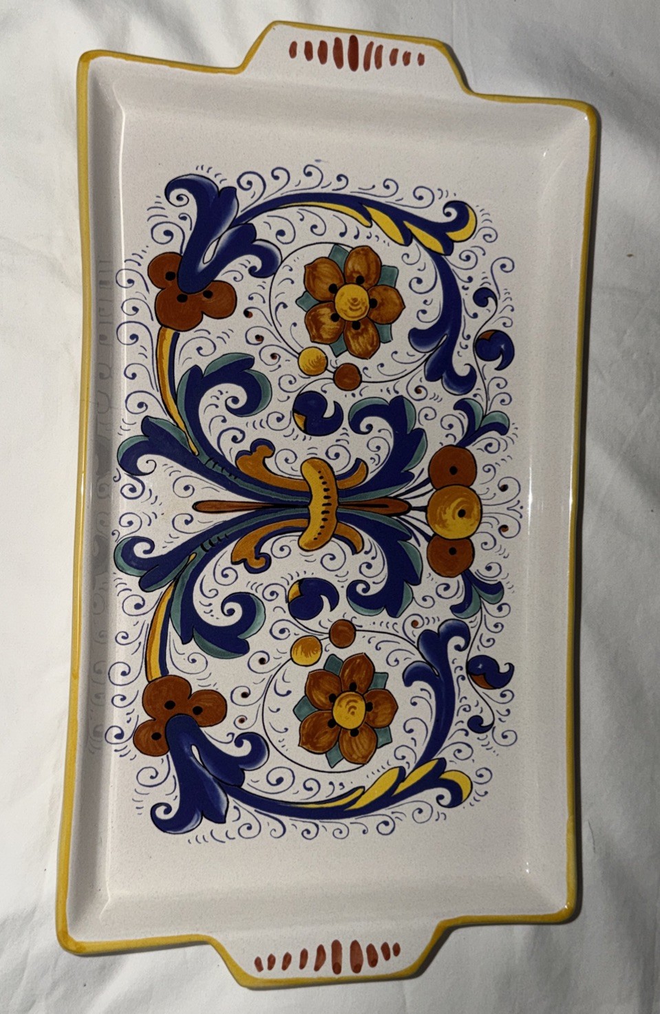 Deruta Ceramiche Italy Hand Painted Rectangular Serving Platter 15.5 X 8.5