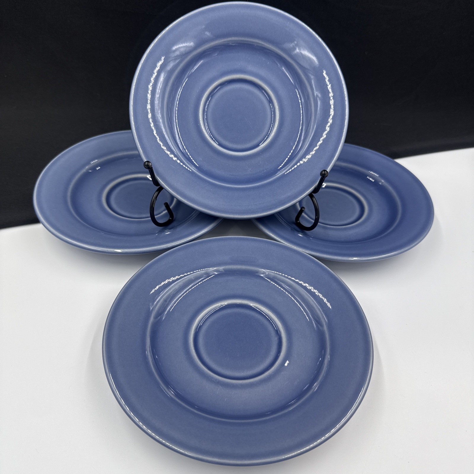 Williams Sonoma BELVEDERE CORNFLOWER BLUE Set Of (4) 6 3/4″ Saucers Portugal