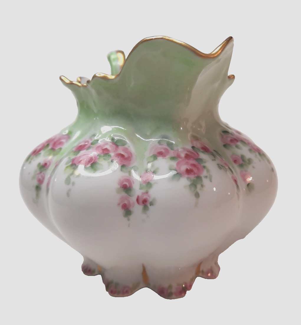 Antique-MZ Austria-Porcelain Creamer Pitcher-933-Pink Rose Garland-Art Nouveau