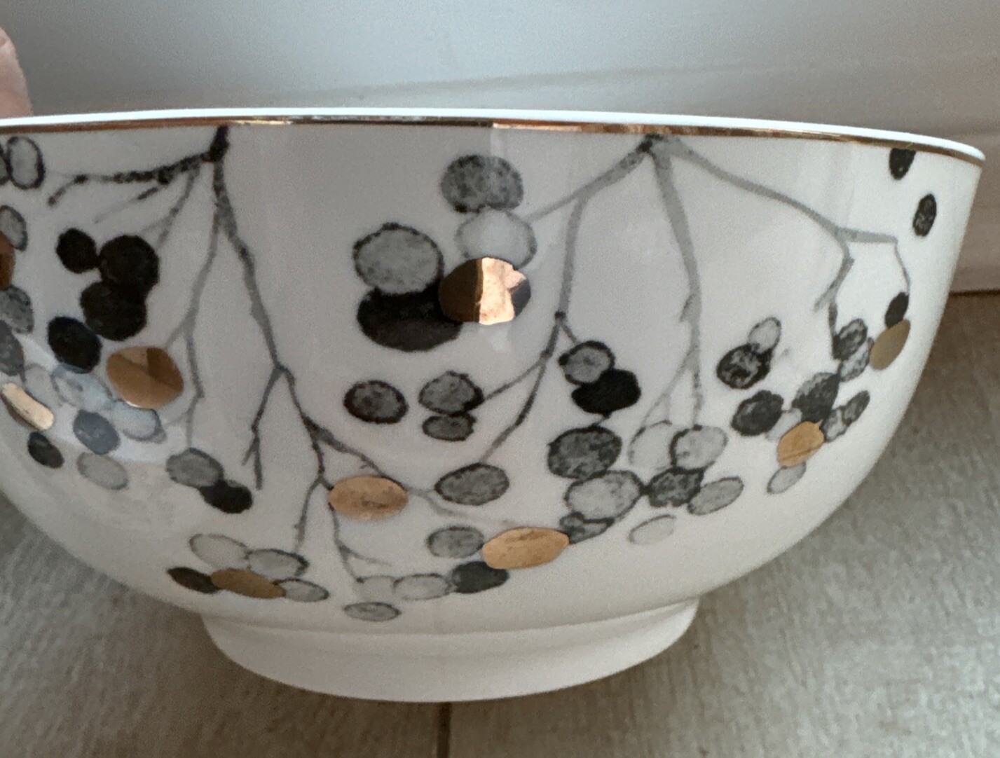 New Set 2 GRACE’S TEAWARE WHITE WITH GRAY PUMPKINS Berries GOLD TRIM 6” Bowls