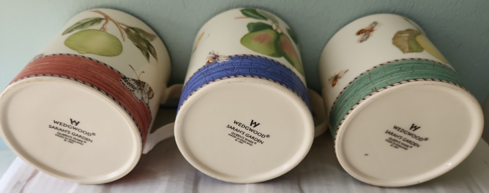 Wedgwood Queensware 1997 Sarah’s Garden Mugs–Lot of 3– Made in England/UK