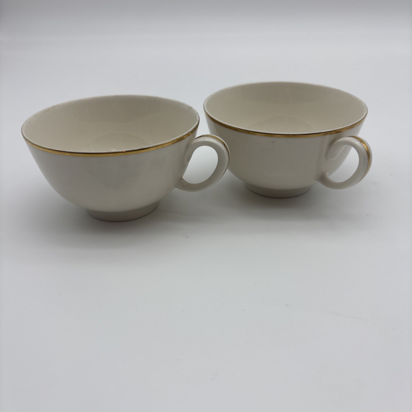 2 Franciscan Talisman Porcelain Tea Cups 2 1/8″H Made in Japan Cream w/Gold Trim