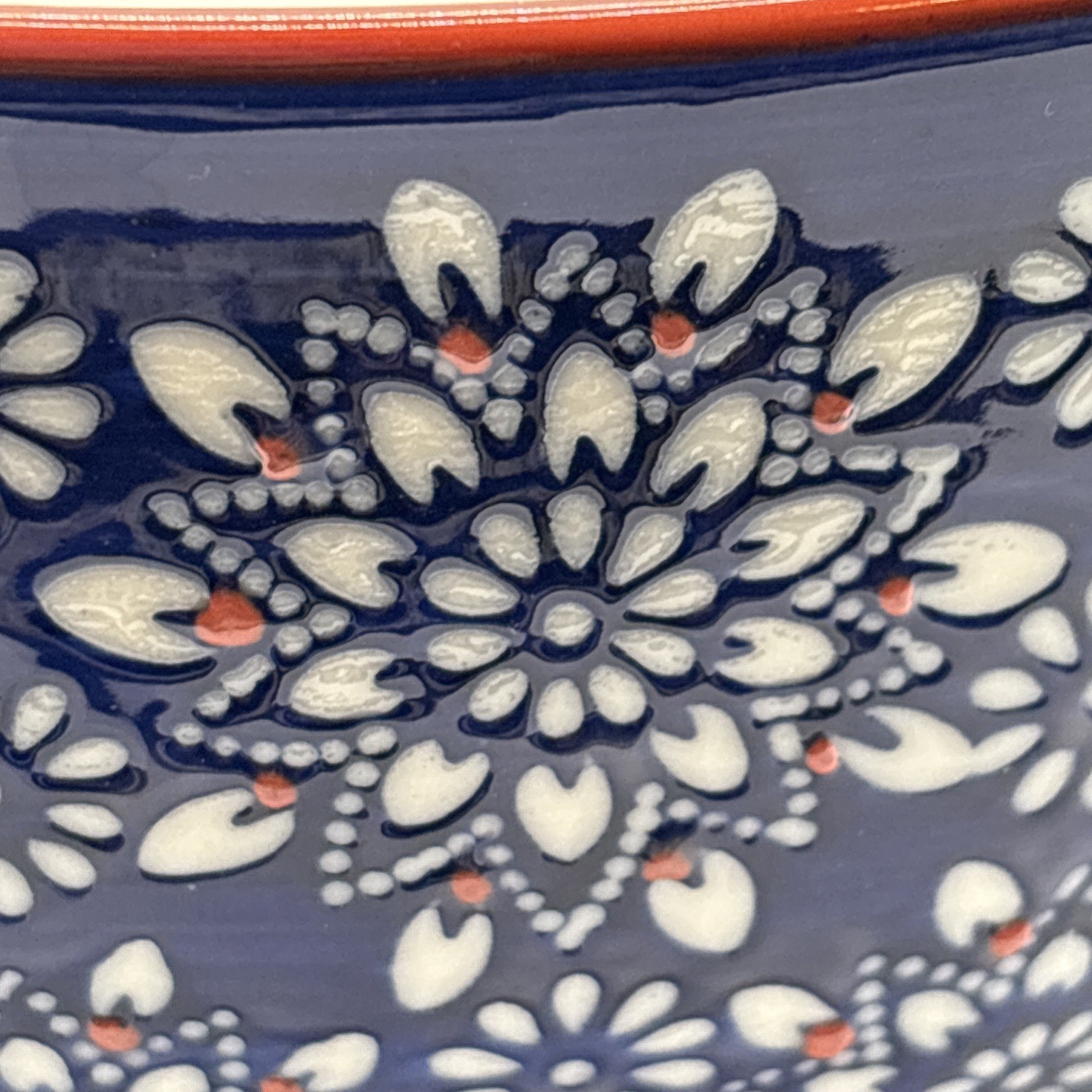 VTG Yokohama Studio Blue White Red Floral Hand Painted Ceramic Bowl 7″ x 3″