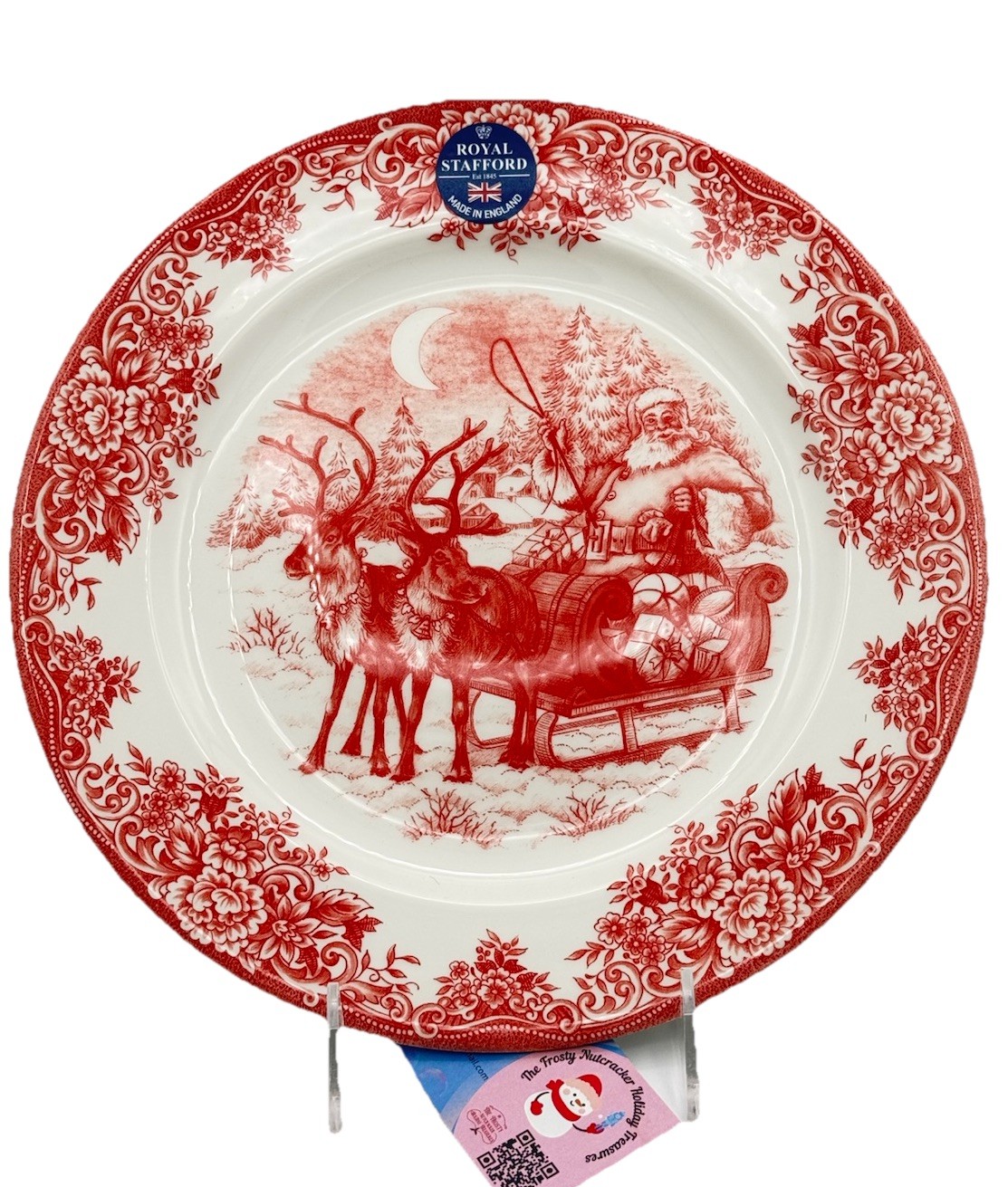 ROYAL STAFFORD~CHRISTMAS~SANTA’S SLEIGH~DINNER PLATE~11″~RED~NEW
