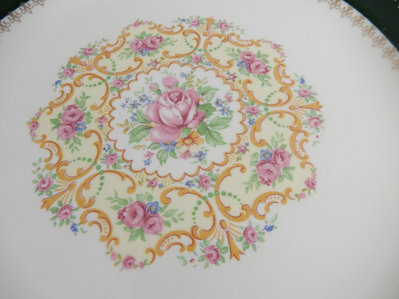 6 Harmony House by Salem Excellency Green Dinner Plate 10 inch Vintage 23K GOLD